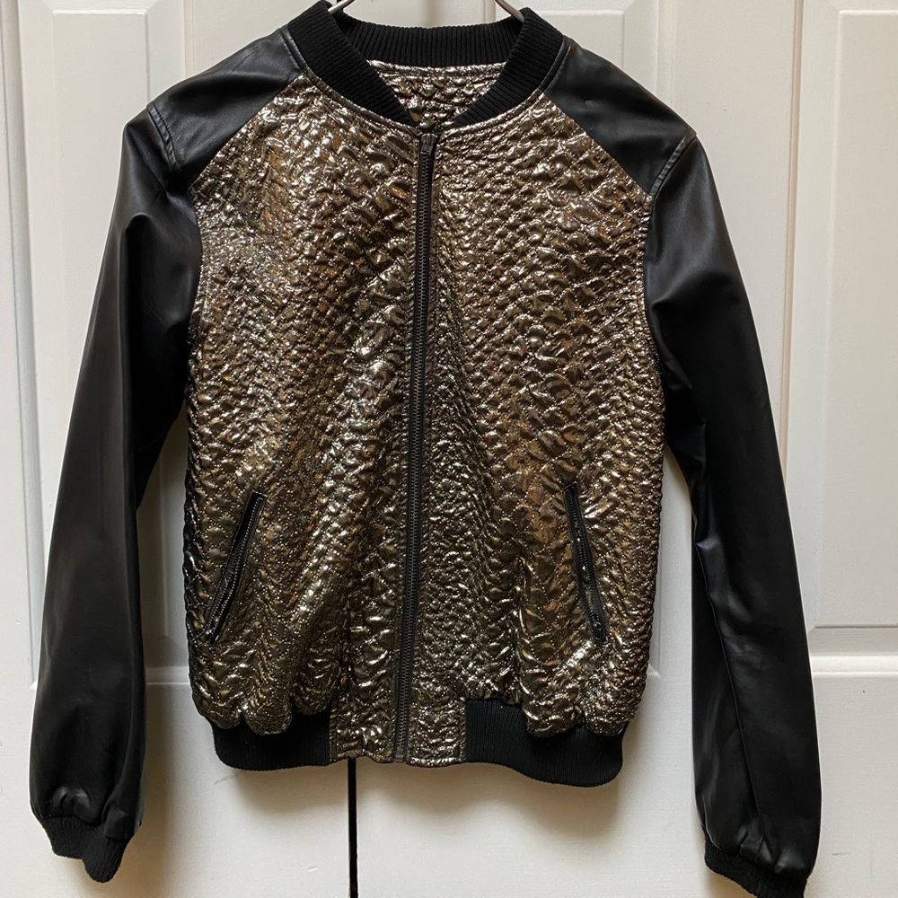 Metallic faux-leather bomber